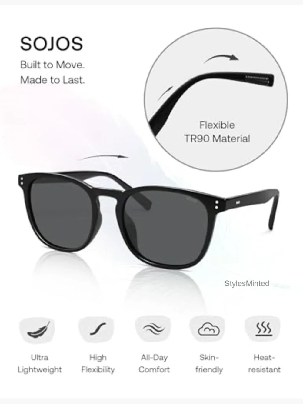 Unisex Rounded Square Polarized Sunglasses TR90 Frame UV400